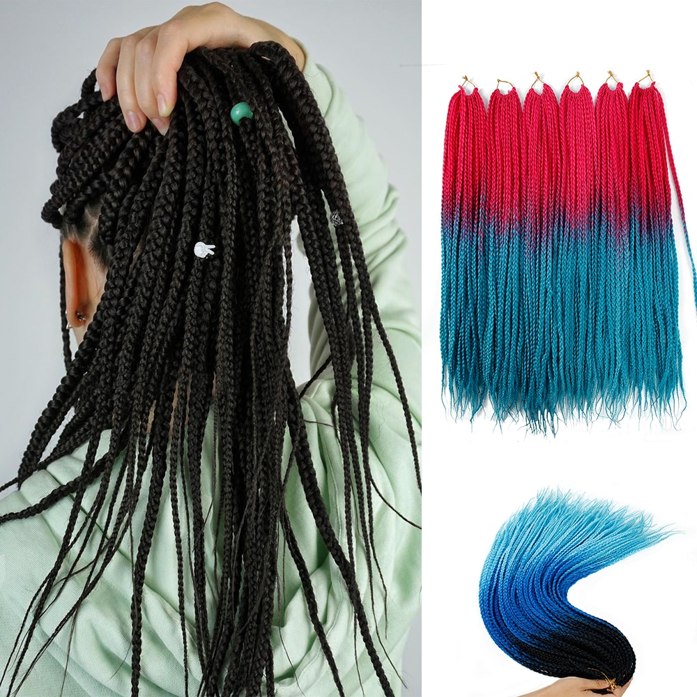 Box Braid Hair Synthetic Braiding Hair Ombre Purple Pink Blue Hair 22 Strands/Pack 100 Grams Crochet Hair Extensions